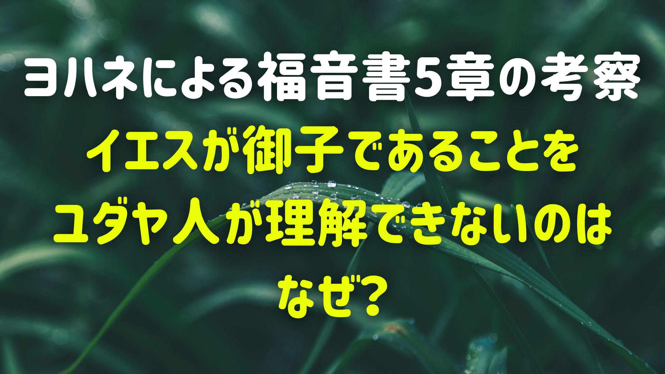 ヨハネによる福音書5章の考察〜イエスが御子であることをユダヤ人が理解できないのはなぜ？〜